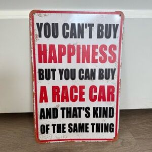 Vintage Metal Race Car Wall Sign Red Black Garage Decor